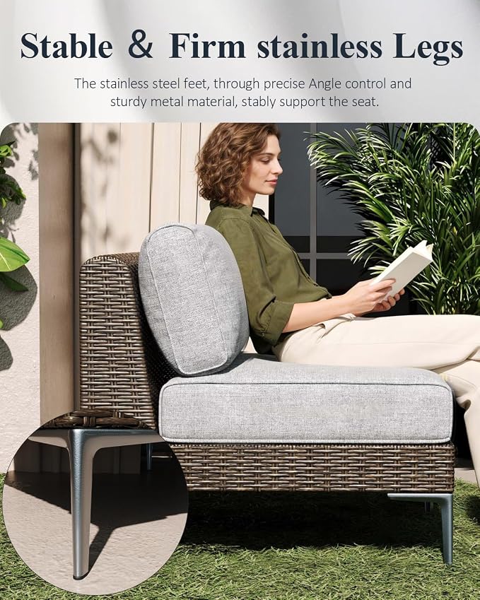 LayinSun 12-Piece Wicker Rattan Patio Furniture Set, Deep Seating Outdoor Modular Sectional Sofa Conversation Set with Thick Cushions for Lawn, Garden