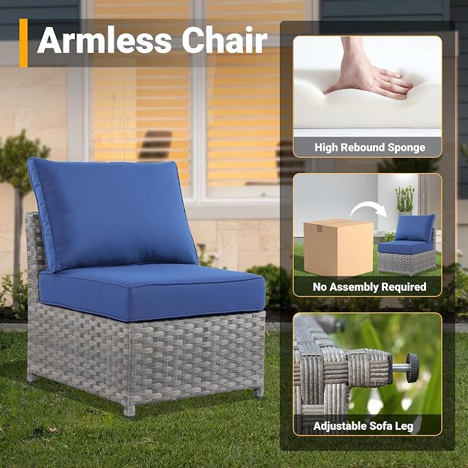 CAODOC 16 Pieces Patio Furniture Conversation Set with 42" Fire Pit Table Rocking Chair Outdoor Sectional Gray Wicker Sofa Set