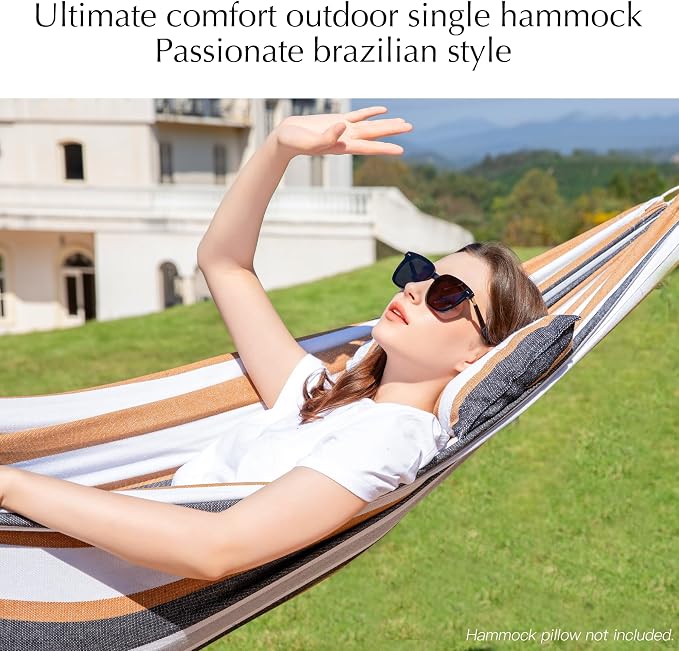 PNAEUT Single Hammocks for Outside, Replacement Outdoor Tree Hammock for Indoor Patio Porch Garden (Coffee, Small)
