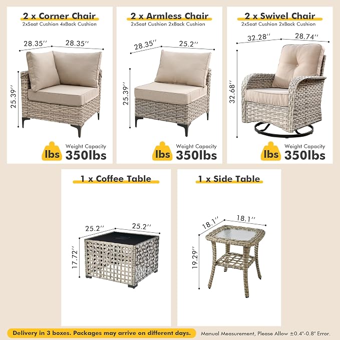Patio Sectional Outdoor Furniture Set with Swivel Rocking Chairs and Glowing Table,8 Pieces Wicker Conversation Sets L Shaped Couch Out Door Sofa Outside Furniture for Garden Deck Yard Porch,Beige