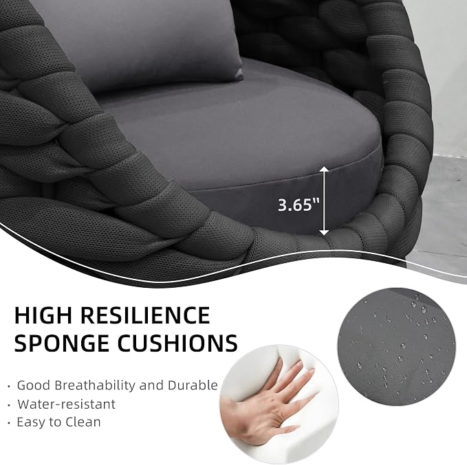 TWT Outdoor Patio Furniture Set-6 Pieces Aluminum Sectional Sofa, Metal Patio Conversation Set with Loveseat & Armchair, Textile Rope and Coffee Table, Dark Grey
