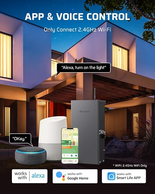 DEWENWILS 300W WiFi Smart Low Voltage Transformer with 3 Zones 300W | 120V AC to 12/14V AC, Compatible with Alexa & Google Assistant, Outdoor Smart Low Voltage Transformer for Outdoor Scenes