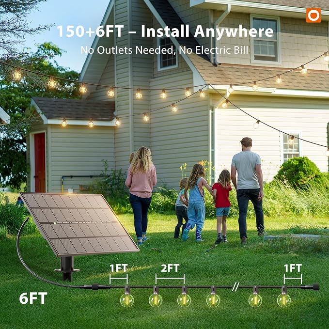 addlon 150FT Solar String Lights Outdoor Waterproof with Remote, Dimmable | Commercial Grade Solar Powered String Lights with 80 LED Bulbs, Hanging Light for Camping Backyard Party Decor