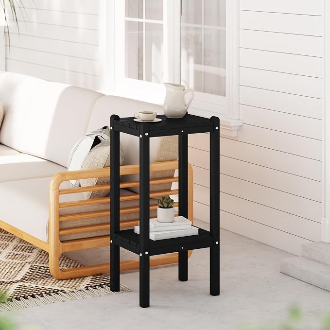 WestinTrends Malibu 36" Outdoor Adirondack HDPE 2-Tier Patio Side Table, Black