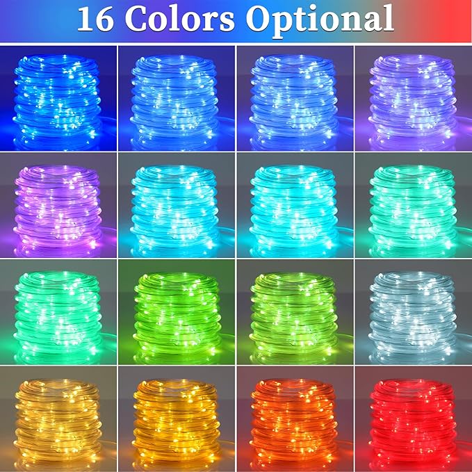 ANJAYLIA 66FT 200 LED Color Changing Rope Lights with Plug and Remote | Led Outdoor Waterproof Rope Light with Color Option, 7 Modes, Timer, Memory, Remote For Bedroom, Deck, and Holiday Decor
