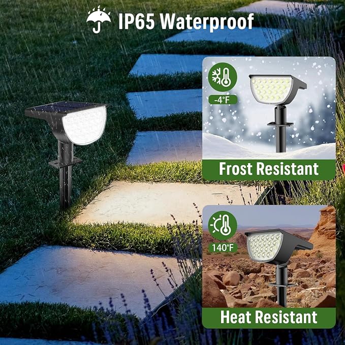 GKGG Solar Lights Outdoor Waterproof IP65, Solar Powered 76 LED 3 Lighting Modes Solar Spot Lights Outdoor for Yard Garden Landscape Pathway (White, 6 Pack)