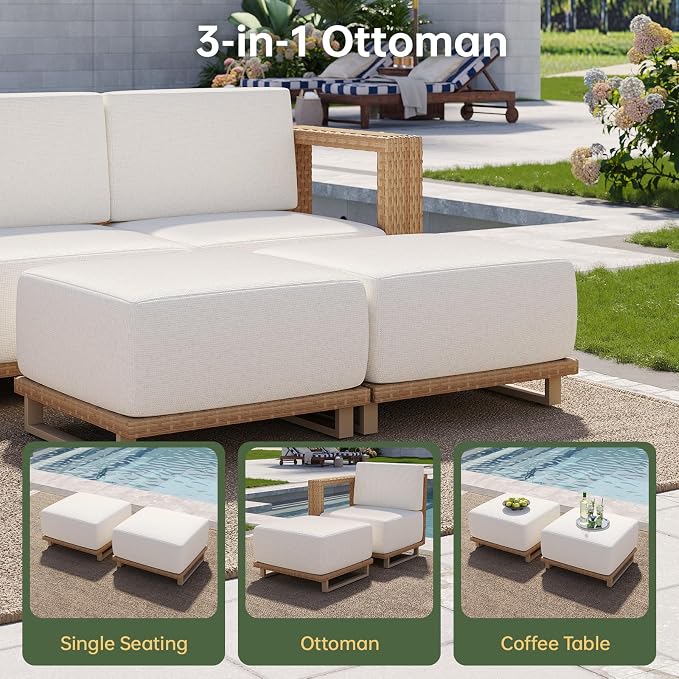 Aoxun Patio Furniture Set, 6 Piece Outdoor Wicker Sectional Sofa, All‑Weather Rattan Modular Sofa with 10'' Ultra‑Thick Cushions, Outdoor Conversation Set for Backyard, Poolside & Garden, Yellow/Beige