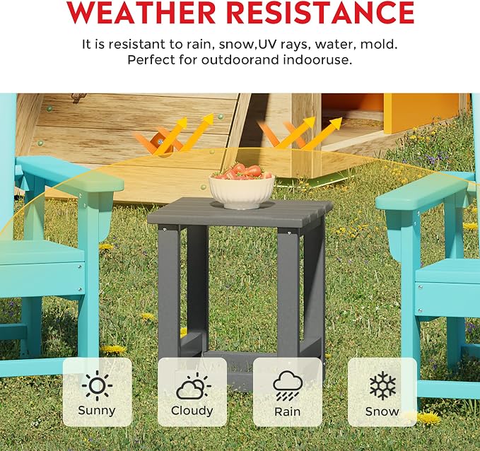 Costaelm Kids Outdoor End Table, Small Patio Table, Outdoor Side Table Porch Table Adirondack Patio Side Table for Outside, Pool, Porch, Garden, Gray