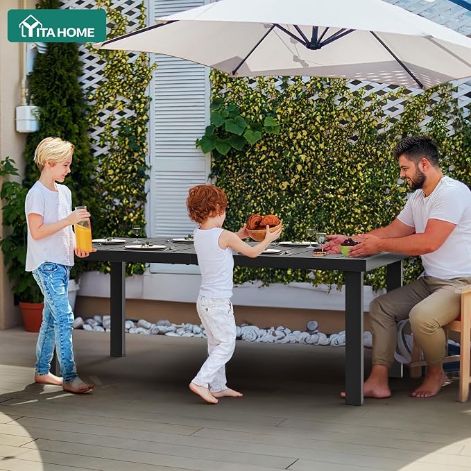 YITAHOME Aluminum Patio Dining Table for 6, 55" Outdoor Dining Table, E-Coated Rectangular Patio Table for Backyard Garden Lawn, Black
