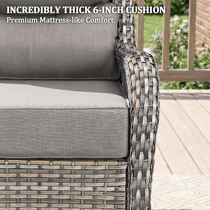 Luxury Outdoor Swivel Rocker Chairs Set with 6" Thick Cushion | Swivel Rocker Patio Chair 2pcs High Back Comfortable Outdoor patio furniture set Glider Chairs set Grey Wicker Grey Cushions