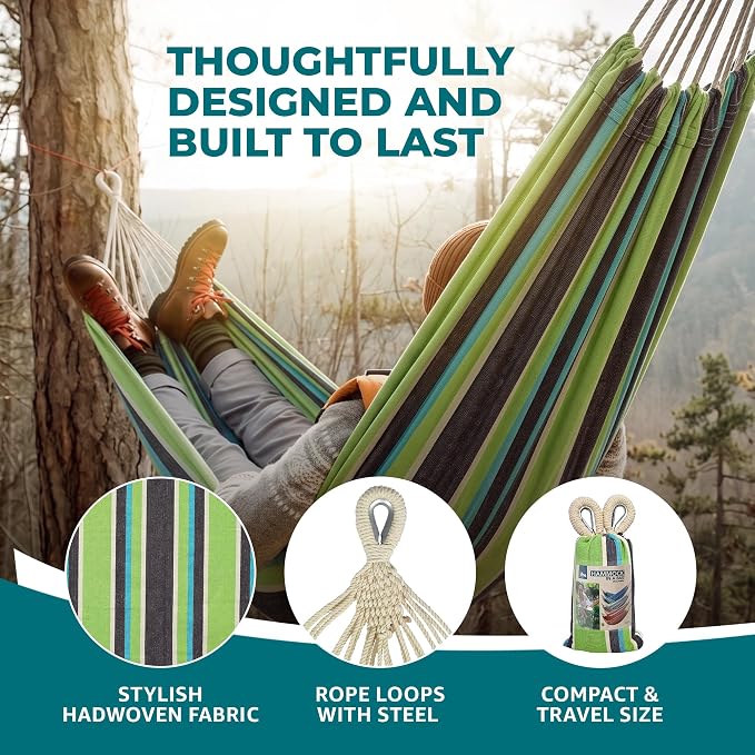 Bliss Hammocks BH-400-CC 40" Wide Hammock w/Hand-Woven Rope Loops & Hanging Hardware, Outdoor, Patio, Backyard Durable, Cotton and Polyester Blend, 220 Lbs Capacity, Country Club