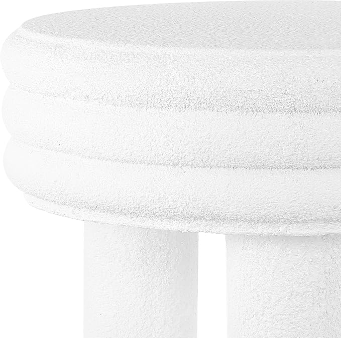 JONATHAN Y Rashida 18" Modern Round Polyresin Indoor Outdoor Accent Coffee Table, Weather Resistant Low Table with Chunky Ribbed Stacked Ring Design and Tripod Pillar Base, White Frosted TBL1106C
