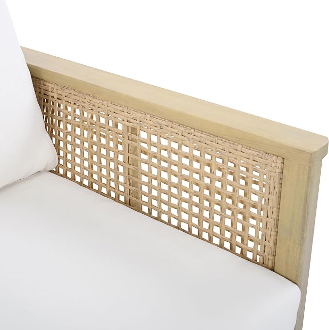 Merax Outdoor Acacia Wood Chair Set of 2 PE Wicker Club Chair Dining Chair with Waterproof Detachable Cushion, Light Teak Finish & Cream Cushion