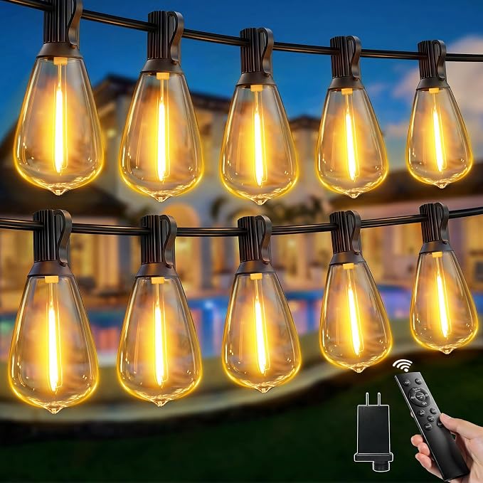 Outdoor String Lights Dimmable with Remote, 150 FT Outdoor Lights with 2 Timer and 3 Mode, Waterproof & Shatterproof Patio Lights, 2200K Energy Saving String Lights 4 Spare Bulbs for Patio Yard