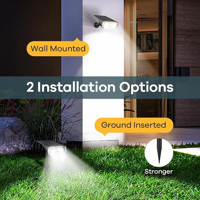 Linkind Solar Lights Outdoor Waterproof Landscape Spotlight Daylight 2 Pack | Starray, 3 Lighting Modes, 6500K, Dusk to Dawn, Auto On Off for Landscape Garden Yard Tree Flag Pathway Patio House Sign
