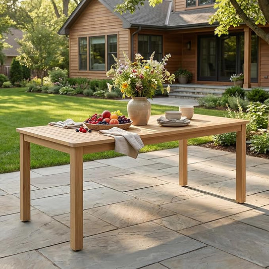 Wisteria Lane Acacia Outdoor Dining Table, 69"×32" Patio Dining Table with Umbrella Hole, All-Weather Solid Wood Outdoor Patio Table for Deck, Garden, Poolside, Lawn