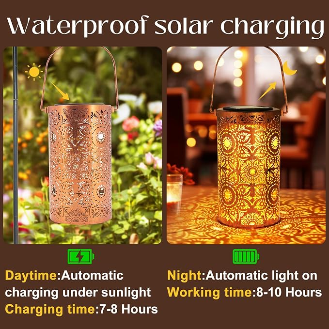 DIBIEECN Birthday Gifts for Women Mom Grandma Wife, Solar Lanterns Outdoor Waterproof, Metal Hanging Lights Garden Decor, LED Decorative Lantern for Patio Porch Backyard, Sunflower, 1 Pack