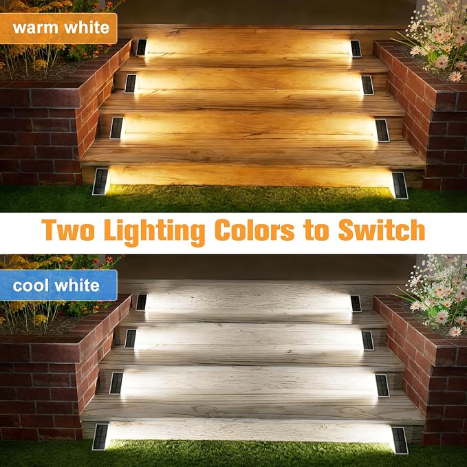 VOLISUN Solar Step Lights Outdoor Waterproof, LED Outdoor Stair Lights | Solar Step Light for Outside, Warm&Cool White Deck Light Decor for Stair,Front Porch and Patio(Gray,6 Pack)