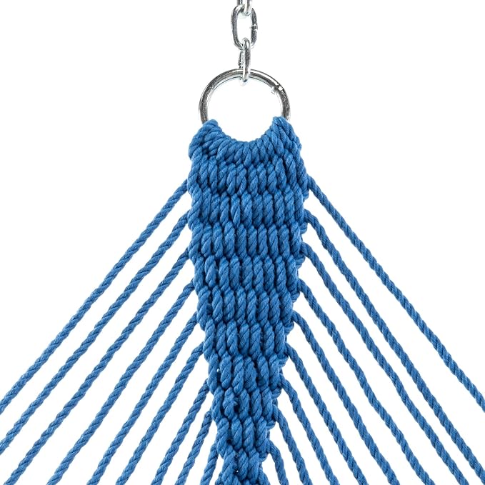 Hatteras Hammocks DC-15CB Executive Coastal Blue Duracord Rope Hammock with Free Extension Chains & Tree Hooks, Handcrafted in The USA, Accommodates 2 People, 450 LB Weight Capacity, 13 ft. x 65 in.