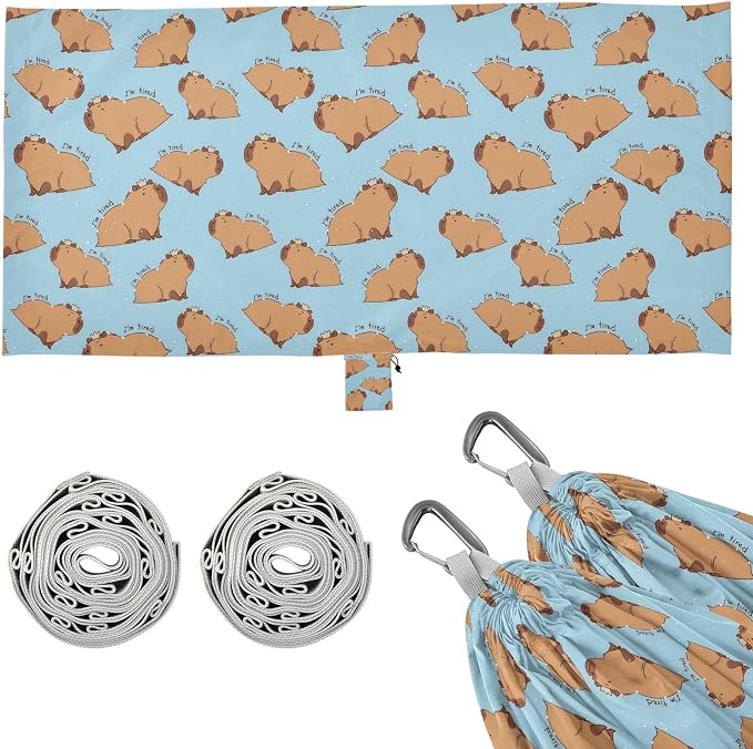 Camping Hammock Outdoor Hammocks for Outside Capybara I'm So Tired Beach Trees Portable Lightweight with Pockets Tree Straps Indoor