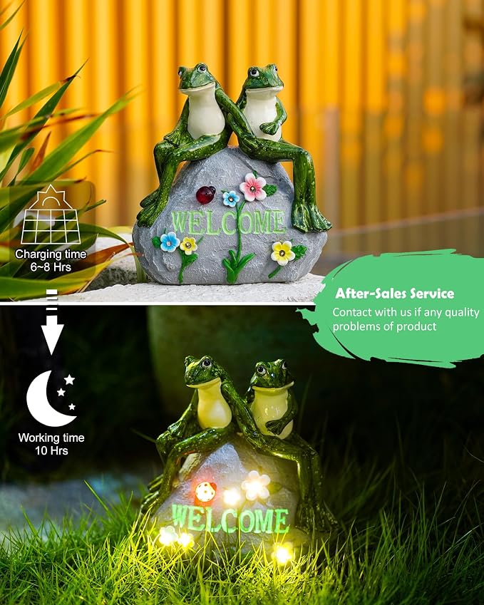Nacome Solar Garden Outdoor Statues Frog with Succulent | 7 LED Lights, Lawn Decor Statue for Patio, Balcony, Yard Ornament, Gifts for Mom Grandma Women
