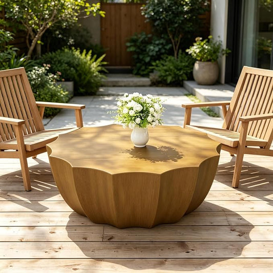35.43" Concrete Outdoor Table,Modern Round Stone Coffee Table,Waterproof Outdoor Coffee Table for Patio for Terraces, Gardens, Backyards and Living Rooms (Natural, 35.43")