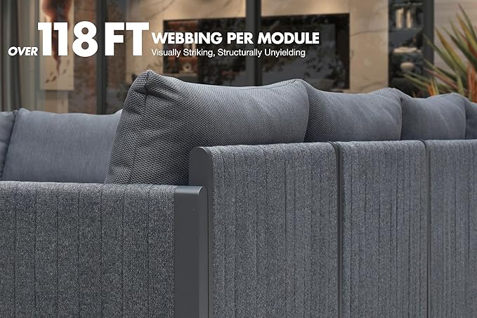 PURPLE LEAF Patio Furniture Set 6 Pieces Patio Seating Sofas with Ottoman Aluminum Furniture Outdoor Couch Sectional Set with Cushions Patio Conversation Sets Gray