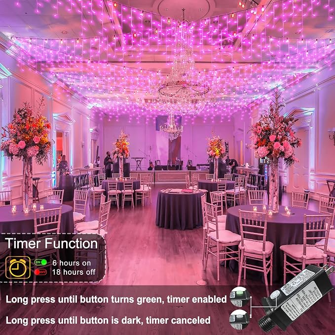 Pink Christmas Lights Outdoor Icicle Lights for Outside 66ft 640 LED String | Twinkle Lights with 8 Modes Connectable Timer Waterproof for House Window Party Wedding Yard Holiday Valentine's Day Decor
