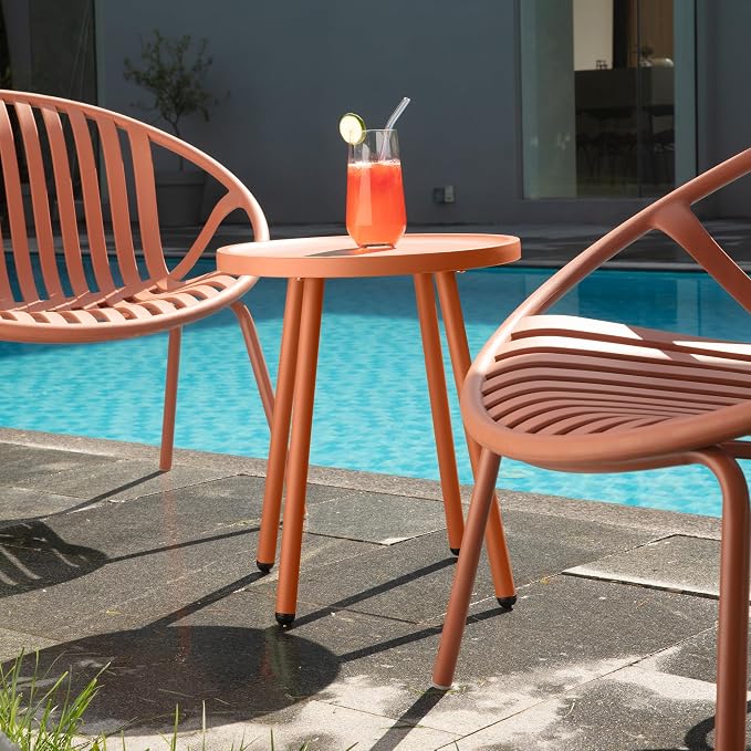 Werph Side Tables Living Room, Orange Small Round End Table with 4 Legs, End Table for Small Space, Bedroom, Office, Outdoor Side Table for Porch, Balcony, Indoor & Outdoor