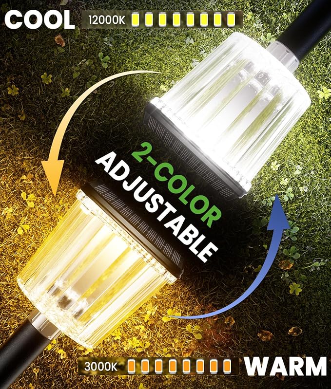 BITPOTT Super Bright Solar Pathway Lights 12 Pack, Adjustable Warm & Cold Solar Lights Outdoor Waterproof IP65, Auto On/Off, Outdoor Decor Light for Garden, Landscape, Path, Yard, Patio, Driveway