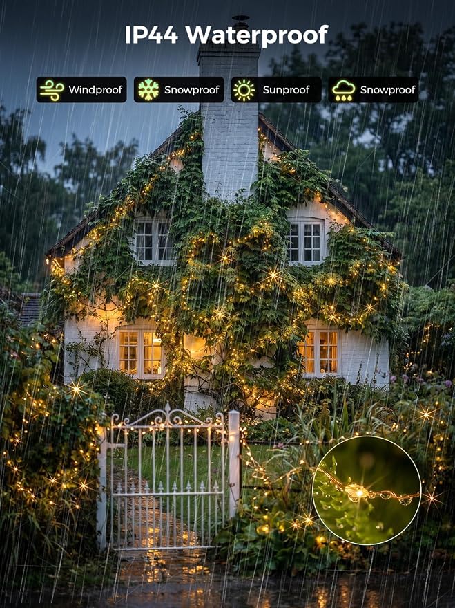 Solar String Lights for Outside,200FT 600 LEDs Solar Fairy Lights,Waterproof 8 Modes Button Outdoor String Light for Patio Garden Backyard Tree Wedding Christmas,Copper Wire,Warm White