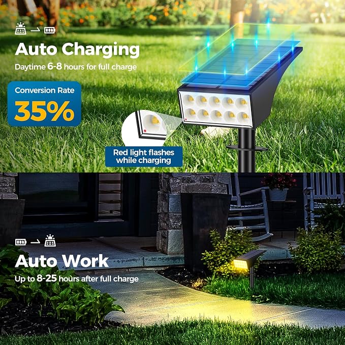 WENATY Solar Spot Lights Outdoor, IP65 Solar Spotlights Warm White, 6 Pack | Solar Lights Outdoor Waterproof, 4 Lighting Modes Solar Powered Security Light for Yard Garden Landscape Pathway Lawn Outside