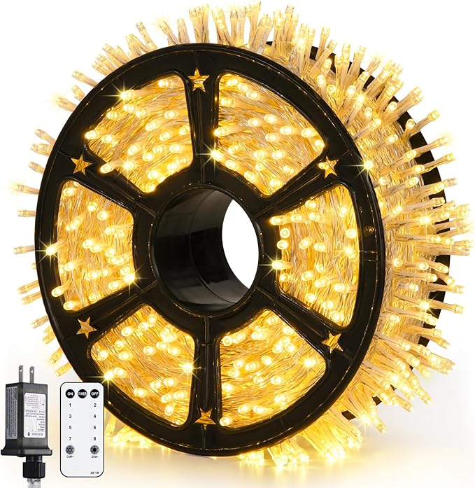 JMEXSUSS Outdoor Christmas Lights, 315ft 1200 LED Christmas Tree Lights | String Lights Plug in with Remote - 8 Modes Warm White Xmas String Light for Wedding Holiday Yard Party Indoor Decoration