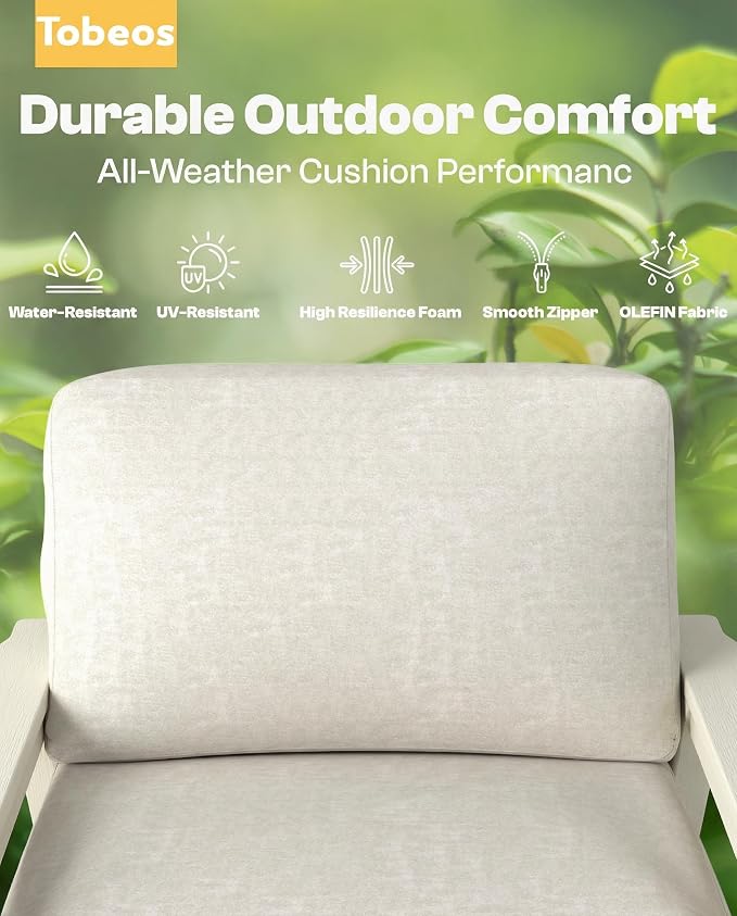 HDPE Patio Furniture Set 5 Seats with Cantilever Umbrella, Outdoor Couch with Washable Thick Beige Cushions & Tables, Outdoor Sectional Furniture for Deck, Lawn, Porch (White Frame)