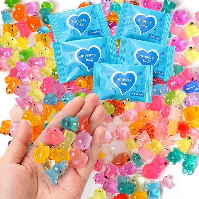 100pcs Luminous Mini Resin Animals, Resin Animals Mystery Bags, Mini Duck Blind Bags Toys, Glow in The Dark Tiny Animal Figurines for Fairy Garden, Aquarium, Party Favors & Home Decor Crafts