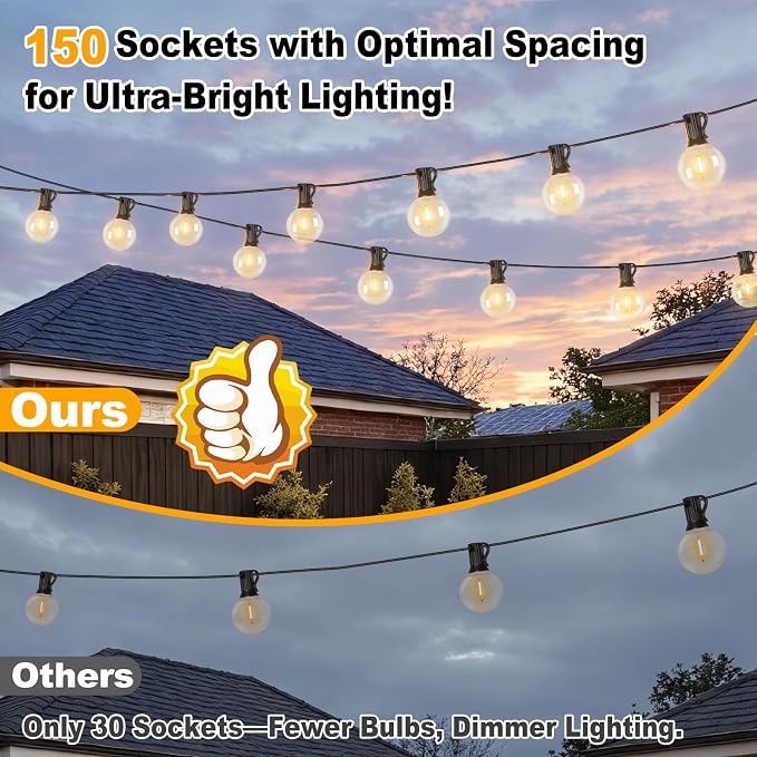 300ft (100ft*3) Outdoor G40 LED Globe String Lights Waterproof | Dimmable Shatterproof Light Strings Connectable Commercial Hanging Lights for Christmas Patio House Backyard Balcony Party