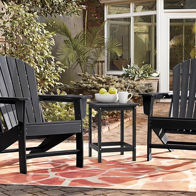 Tangkula Outdoor Side Table, Weather Resistant Adirondack Table, Outdoor Indoor Chairside End Tables, Waterproof HDPE, for Patio Poolside Porch Backyard, Easy Assembly, 19 x 14.5 x 18 Inch (1, Black)