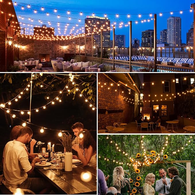 100Ft LED Outdoor String Lights, Dimmable Patio Lights, Waterproof Shatterproof 53 G40 Globe Bulb String for Backyard Bistro-Black 1 Pack