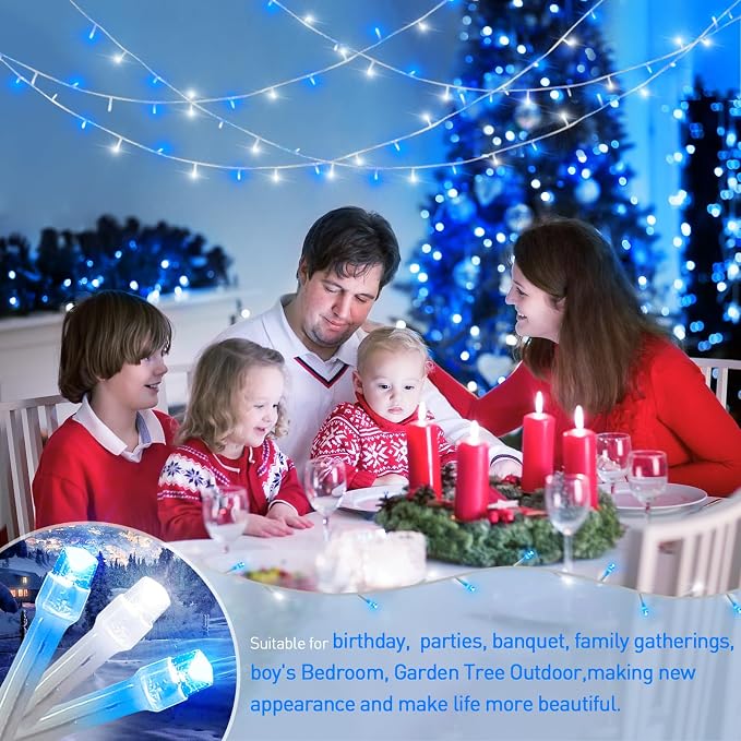 JMEXSUSS 600 LED Blue and White Christmas Lights Outdoor with Remote | 168ft String Lights Indoor Clear Wire Christmas Tree Lights Plug in for Bedroom Tree Birthday Party Xmas Decorations