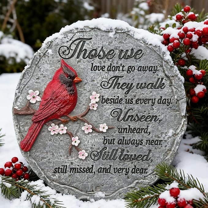 Memorial Garden Stones Red Cardinal Sympathy Gifts for Loss of Loved One - Father’s Day Condolence Bereavement Gift Outside Memory Plaques Outdoor Stepping Stone