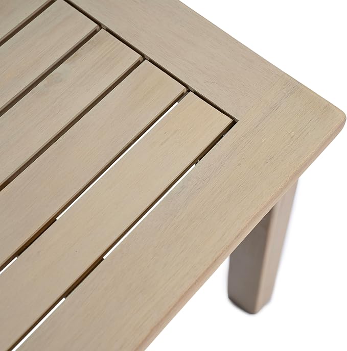 Christopher Knight Home Hugo Acacia Wood Outdoor Patio Furniture Set for 5, V-Shape Patio Sectional Sofa Set with Cushions and Slat Coffee Table, Modern Patio Conversation Set, Light White+Sand