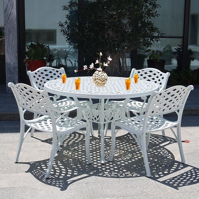 48" Cast Aluminum Outdoor Dining Table,Dining Conversation Side Table, Patio Bistro Table with 2.36" Umbrella Hole for Backyard, Garden, Patio, Porch