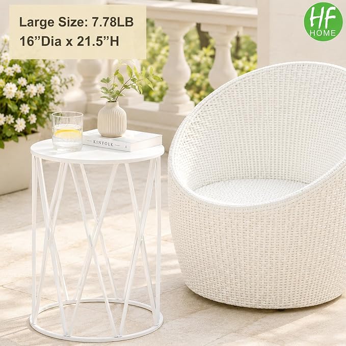 HFHOME Nesting Coffee Tables Set of 3, Industrial Metal Stacking Accent Side Tables Circle Table for Small Space, Living Room, Apartment, Bedroom Indoor - White