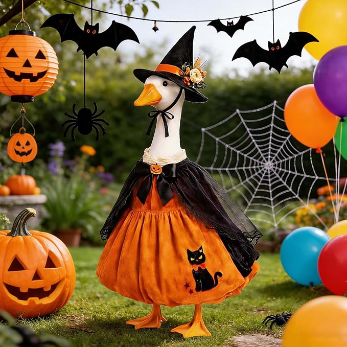 Halloween Porch Goose Outfit 23 Inch Porch Goose Clothes for Holiday | Pumpkin Dress Cape Witch Hat, Thanksgiving Goose Outfit, Christmas Goose Clothes, Holiday Costume for Lawn Geese Status