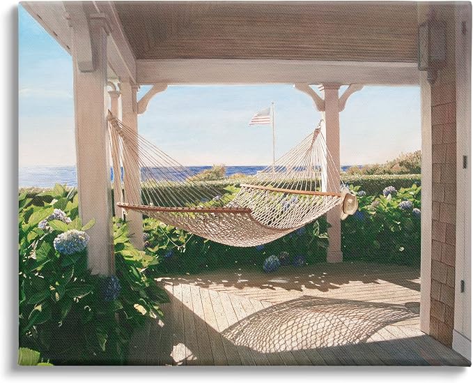 Stupell Industries 'Tranquil Hammock Warm Sunlit Porch Rural'| Canvas Art | Stupell Industries | 48 x 36 Inches, Easy to Hang and Sturdy, Made in USA, by Tom Mielko