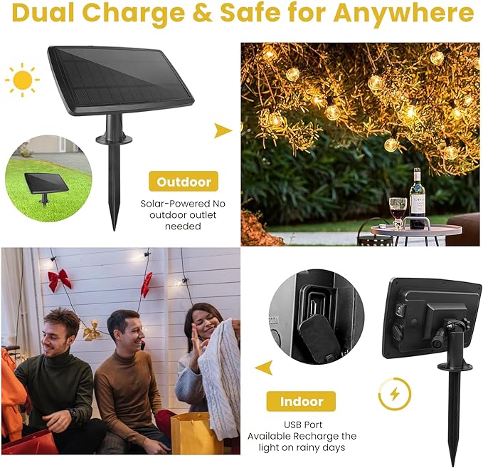 Yusist 200FT Solar String Lights Outdoor Waterproof with Remote,G40 Solar Powered String Lights with 60+3 LED Shatterproof Bulbs, Dimmable Solar Patio Hanging Lights for Outside Backyard Party