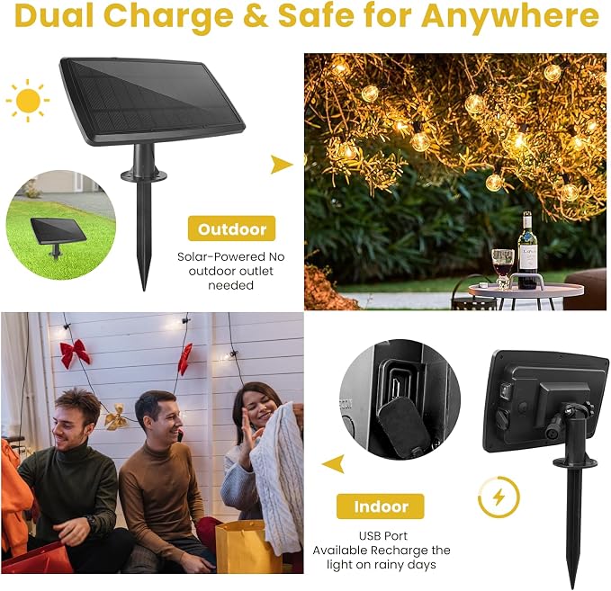 Yusist 300FT Solar String Lights Outdoor Waterproof with Remote,G40 Solar Powered String Lights with 60+3 LED Shatterproof Bulbs, Dimmable Solar Patio Hanging Lights for Outside Backyard Party