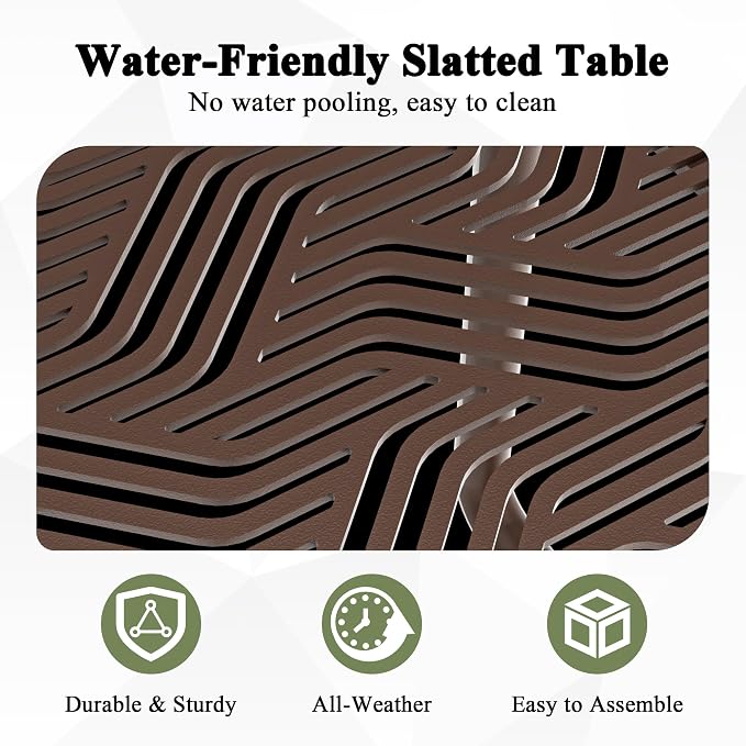 18" Aluminum Outdoor Coffee Table with U-Shaped Legs, Square Patio End Table with Wave Pattern Slatted Top, Rust-Resistant Modern Side Table for Balcony and Poolside, Brown