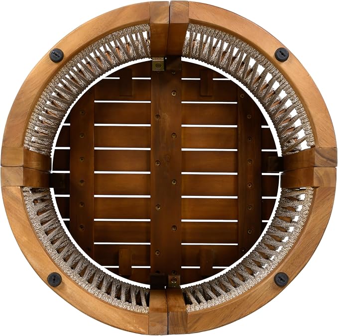 GDFStudio 16.9" Acacia Wood Outdoor Side Table, Patio Accent Table with Handwoven Rope Details, Slatted Design, Boho Minimalist Style, Durable Small Coffee Table for Balcony, Garden, Porch