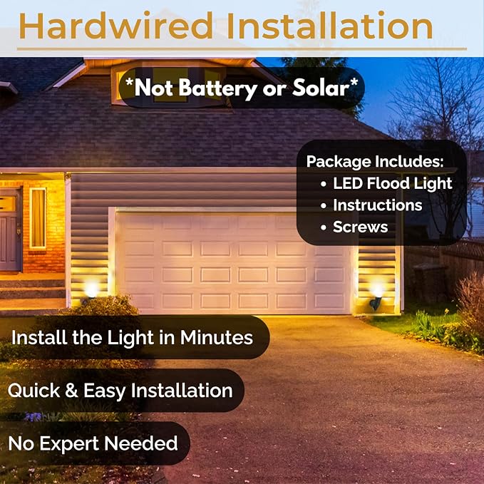 LED Outdoor Single Bullet Flood Light, 10W Hardwired Spotlight, Waterproof Security Light for Yard, Patio & Landscape, 3000K Warm White, 960 Lumens, Adjustable, Black Metal Exterior